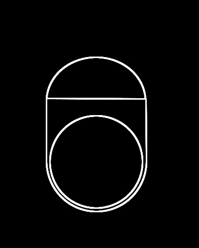 White outline of a Natalie Noor cabochon signet ring on a black background